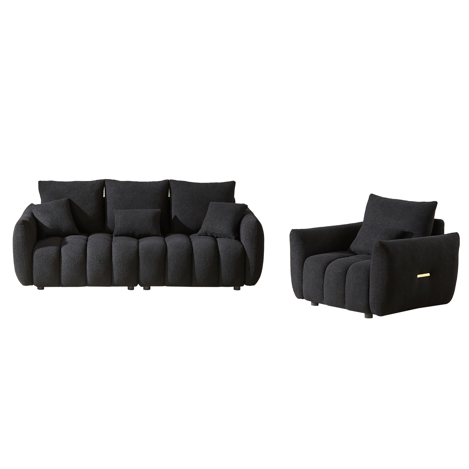 3 Seater 1 Seater Combo Sofa Modern Living Room Sofa, Teddy Sofa, Wooden Frame, 4 Cushions, Apartment Sofa Furniture Black Wood Primary Living Space Pine Foam Fabric 4 Seat