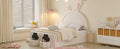 Full Size Upholstered Rabbit Shape Bed With 2 Storage Stools, Velvet Platform Bed With Cartoon Ears Shaped Headboard, White Full White Wood