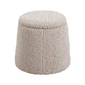 Round Storage Ottoman Beige Upholstered