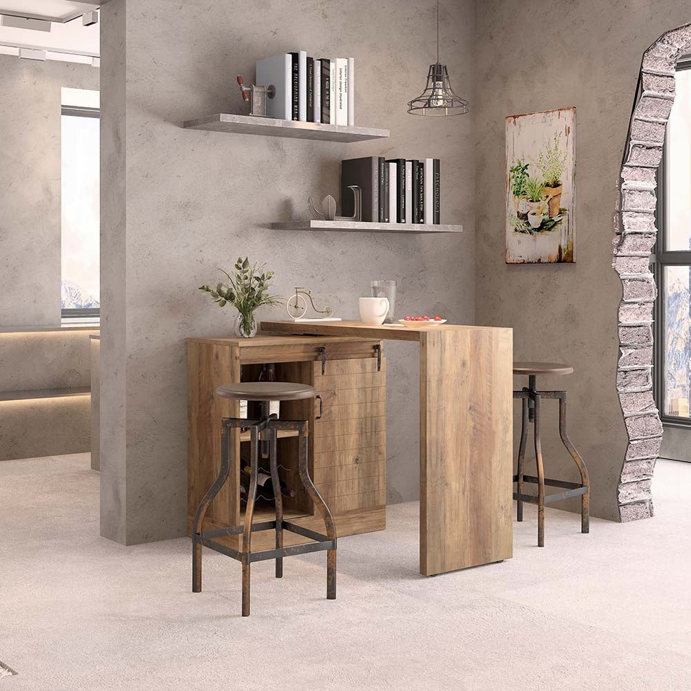 Rustic Oak 9 Bottle Bar Table With Sliding Barn Door Rustic Dining Room Rectangular Paper Composite