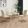 Modern Simple Rectangular Glass Dining Table, Solid Tempered Glass Countertop, Wood Transfer Metal Table Legs, Light Yellow Pu Dining Chair Set, Suitable For Restaurant Kitchen Use Set Of 5 Upholstered Chair Glass Light Yellow Seats 4 Metal Rectangular