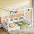 Twin Size Canopy Bed Frame With Guardrails For Kids,Floor Bed Twin With Four Poster Design,Kids Montessori Floor Bed,Wood Canopy Bed Frame For Girls,Boys Twin,White Box Spring Required Twin White