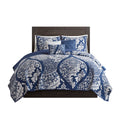 6 Piece Printed Cotton Quilt Set With Throw Pillows Indigo Full Queen Indigo Polyester