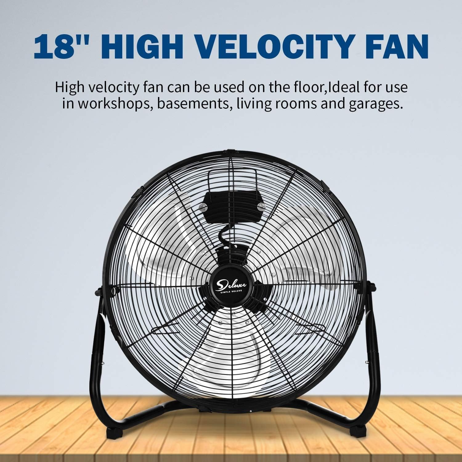 18 Inch 3 Speed High Velocity Heavy Duty Metal Industrial Floor Fans, Black Black Metal