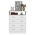 Four Drawer Dresser, Superior Top, One Open Shelf, White White Solid Wood Mdf Engineered Wood