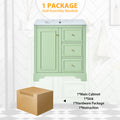 30 Inch Bathroom Vanity Cabinet With Ceramic Basin, 3 Drawers And Adjustable Shelves Green Bathroom Solid Wood Mdf