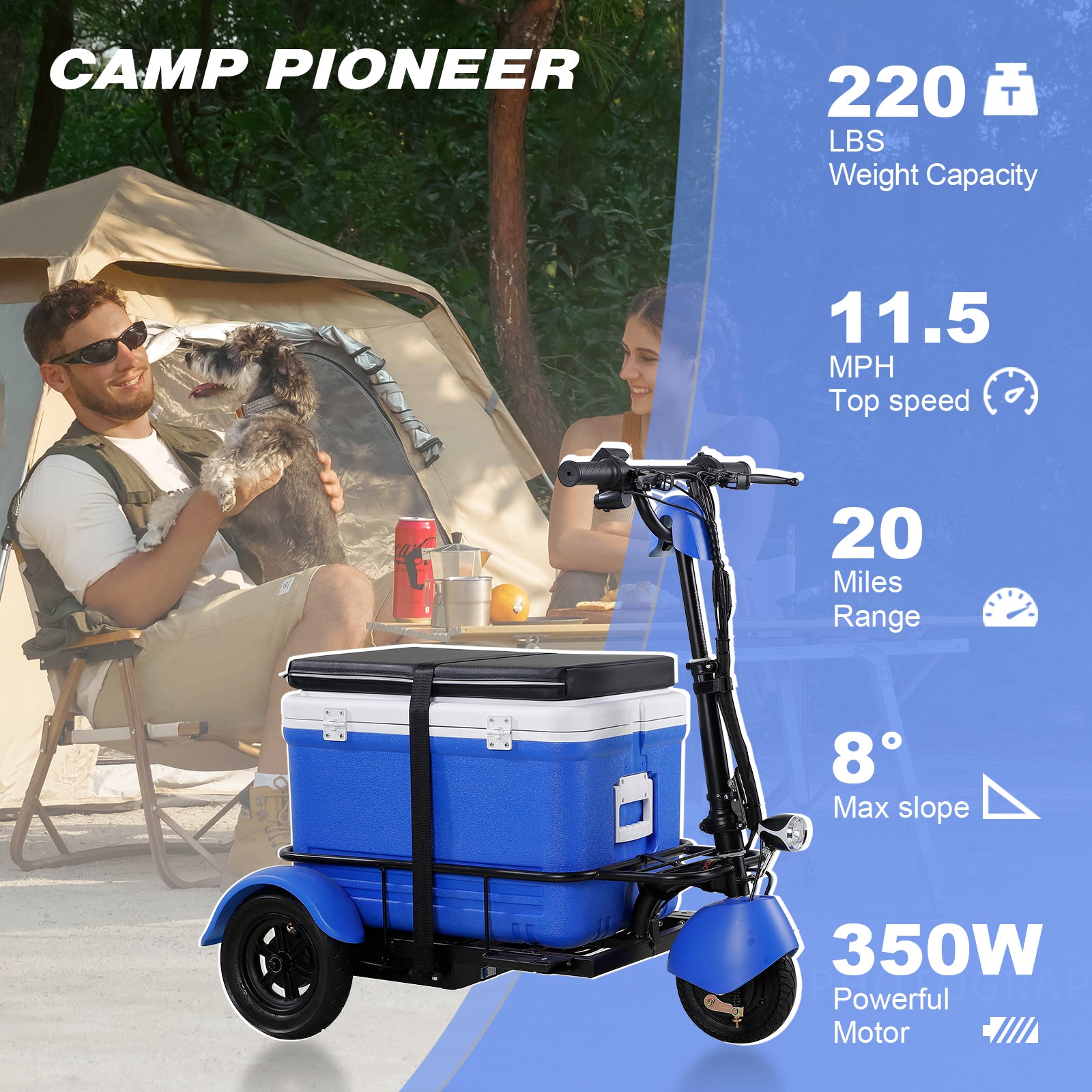 Elevate Your Journey With The Camp Pioneer Experience Speeds Up To 11.6 Mph And A Generous 55L Cooler Capacity Blue Abs Pc