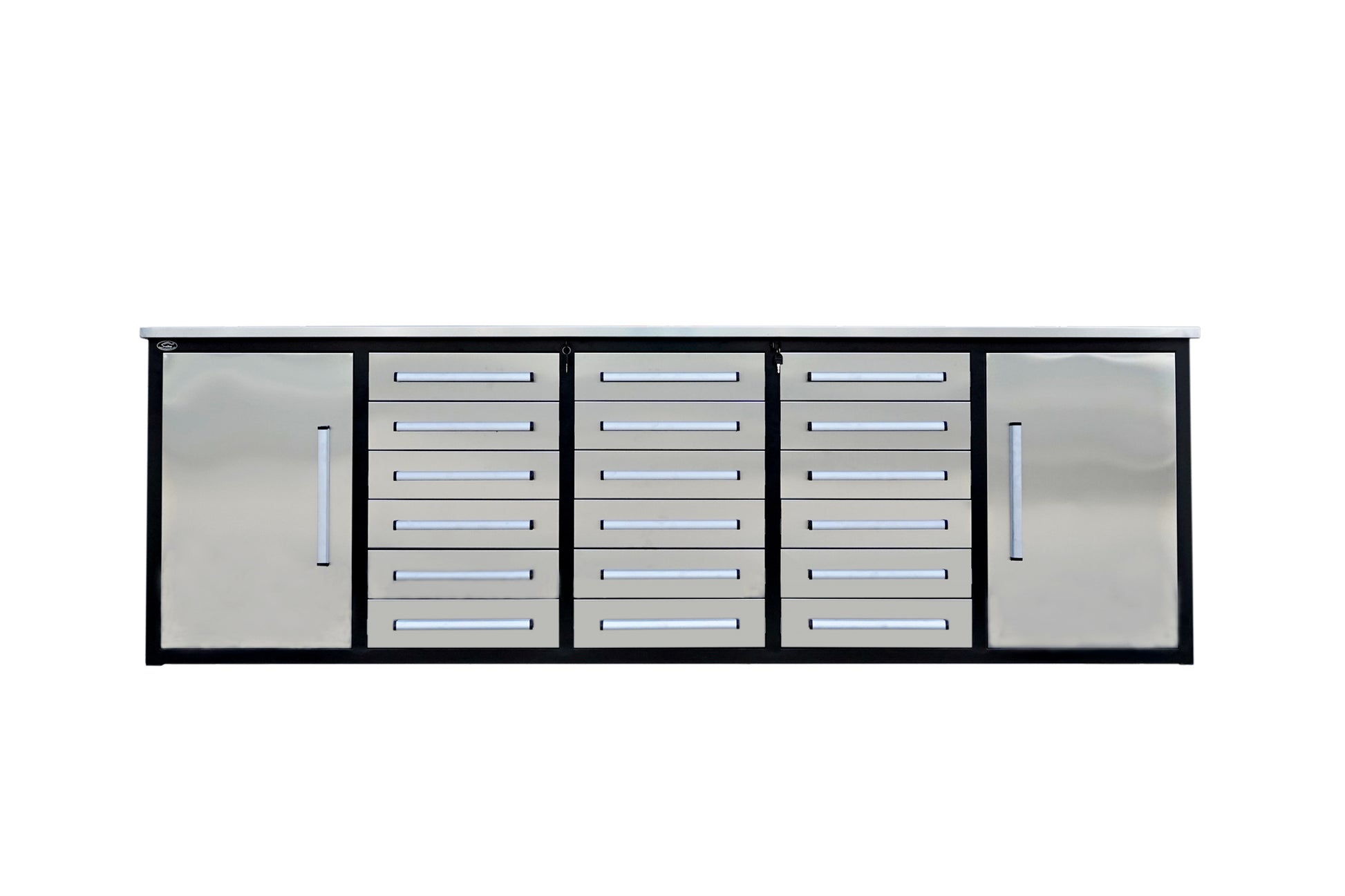 10Ft Storage Cabinet With Workbench 18 Drawers & 2 Cabinets Silver Steel