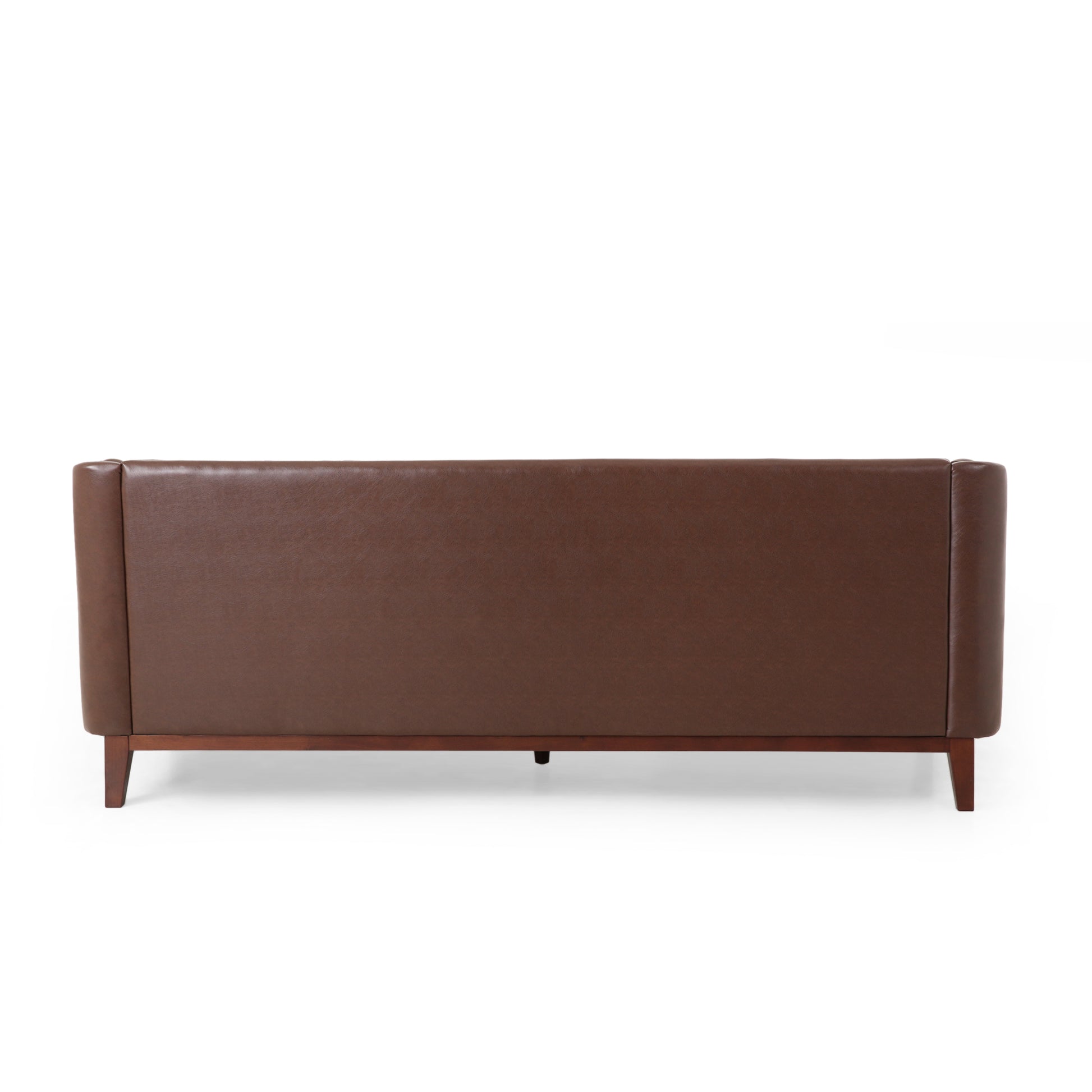 Mirod 81'' Pu Sofa,Tufted Back,Solid Wood Legs,Living Room And Study Dark Brown Pu 3 Seat