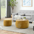 Round Storage Ottoman, 2 In 1 Function, Work As End Table And Ottoman,With Small Seat,Dark Yellow 25