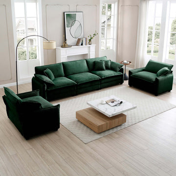 Warm And Cozy Sofa Set With Soft Cushions And Pillows, Home Theater Style Sofa Set Consisting Of A 3 Seater Sofa And Two Single Sofas Ingreen Corduroy Fabric Green Corduroy 5 Seat