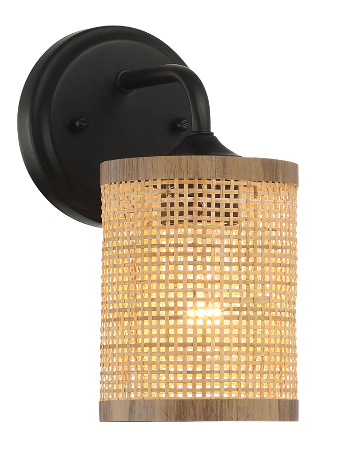 Reef Single Lights Wall Sconce With Natural Rattan Shade Rustic Wicker Wall Light Black,Rattan Metal,Rattan