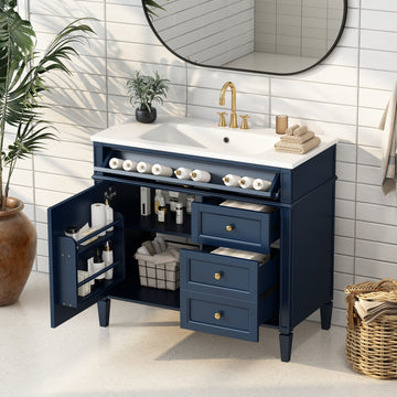 36'' Bathroom Vanity With Top Sink, Modern Bathroom Storage Cabinet With 2 Drawers And A Tip Out Drawer, Single Sink Bathroom Vanity Blue Bathroom Solid Wood Mdf Resin