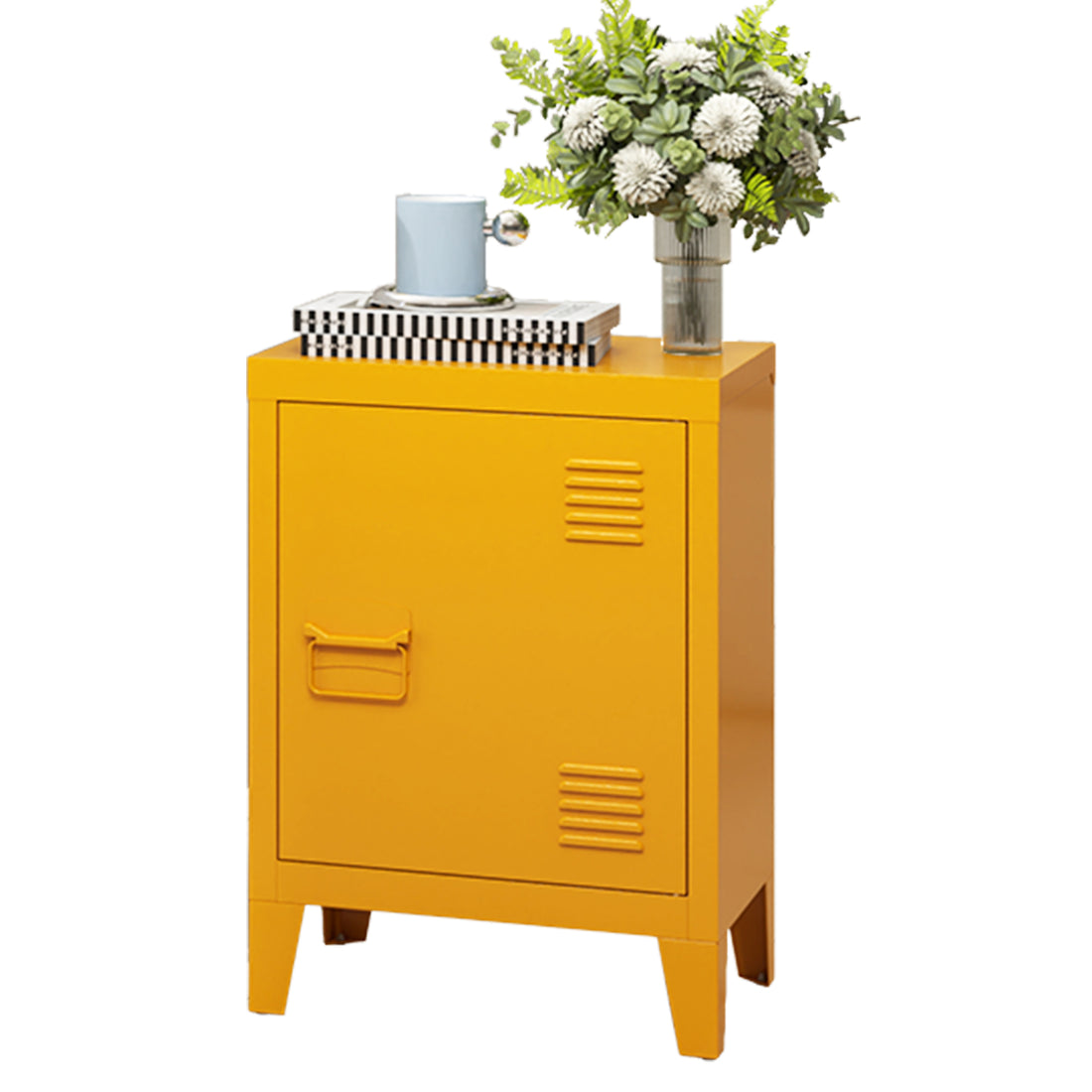 Modern Nightstand Durable Metal Bedside Storage Cabinet With Shelf, Easy Assembly End Side Table For Living Room And Bedroom Yellow Bedroom Rectangle Modern Storage Metal Metal