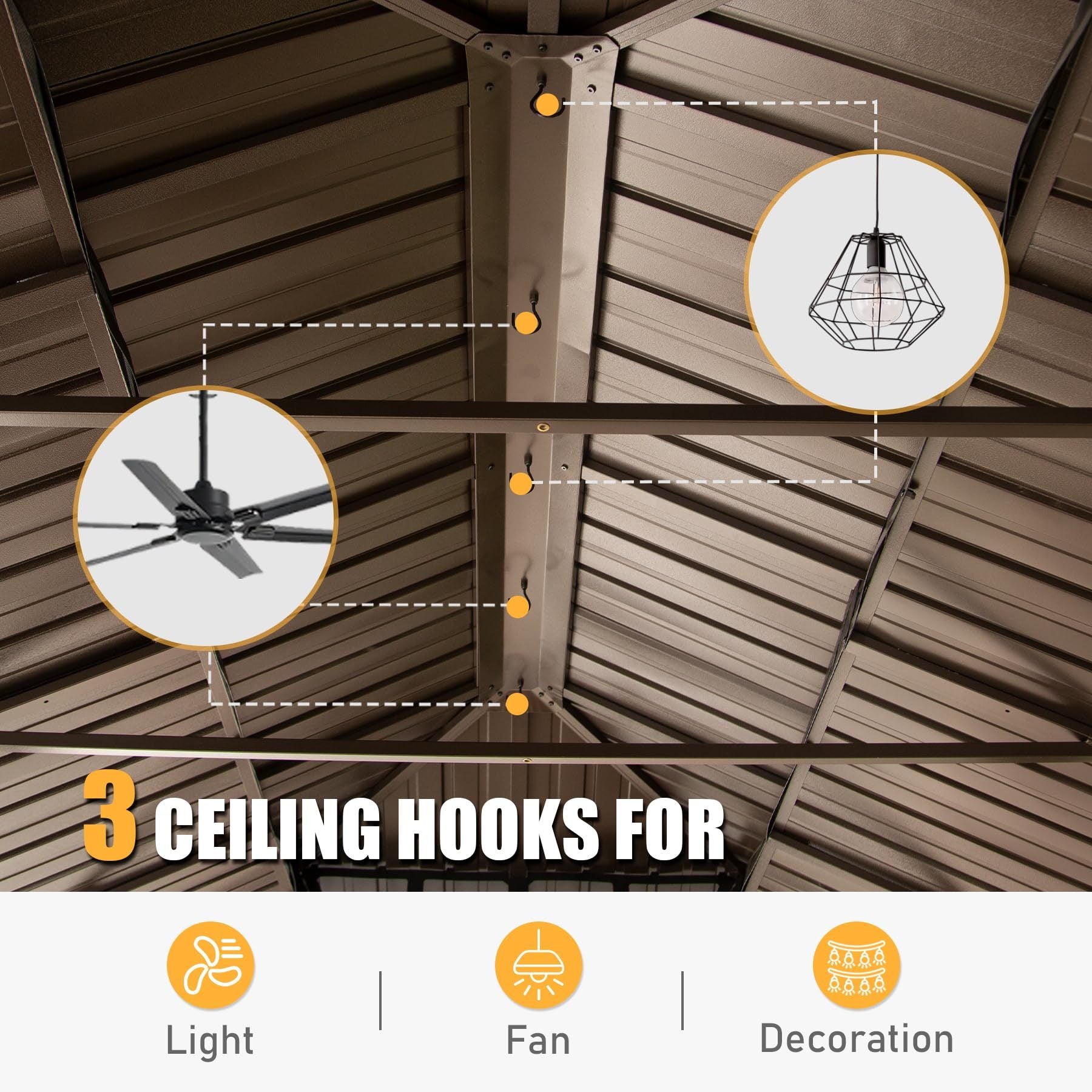Outdoor Living 14X20Ft Hardtop Gazebo, Permanent Metal Gazebo With Galvanized Steel Double Roof And Aluminum Frame, Curtain And Netting, Large Pavilion Gazebo, Wood Looking Yellow Brown Aluminium