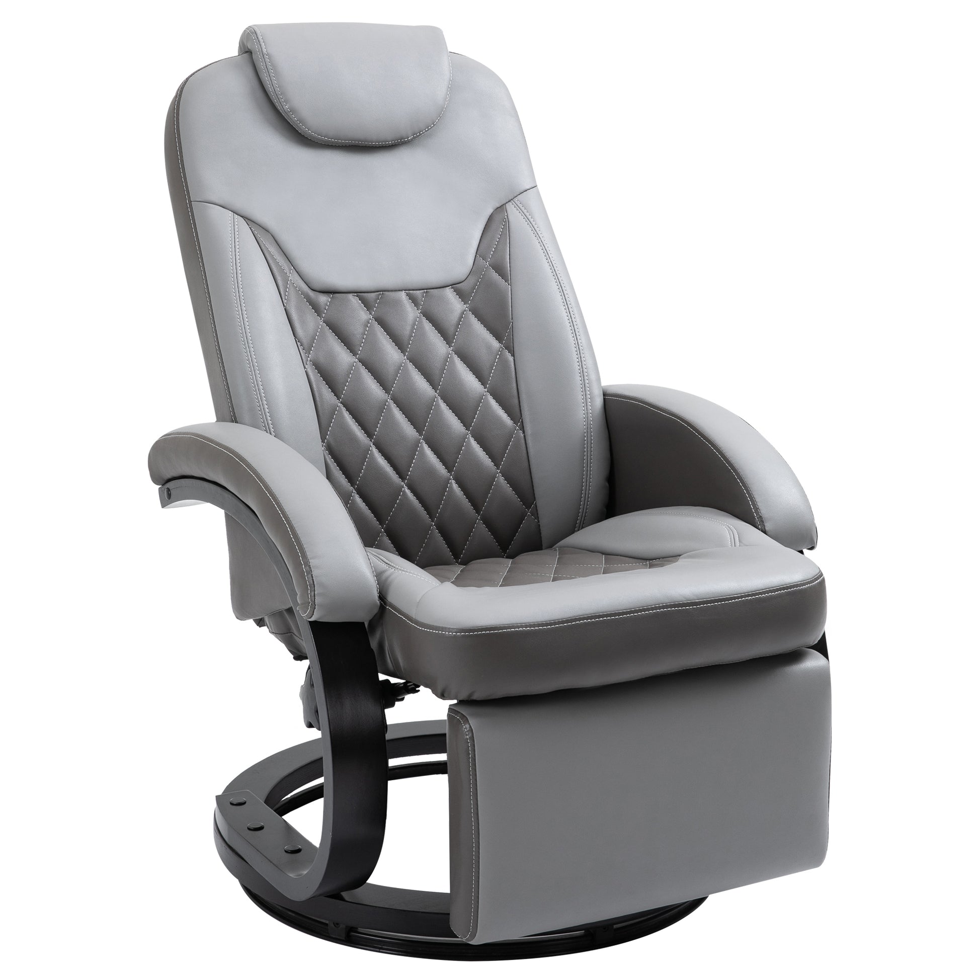 Homcom Pu Recliner Armchair With Footrest, Headrest, And Round Steel Wood Base Grey Pu