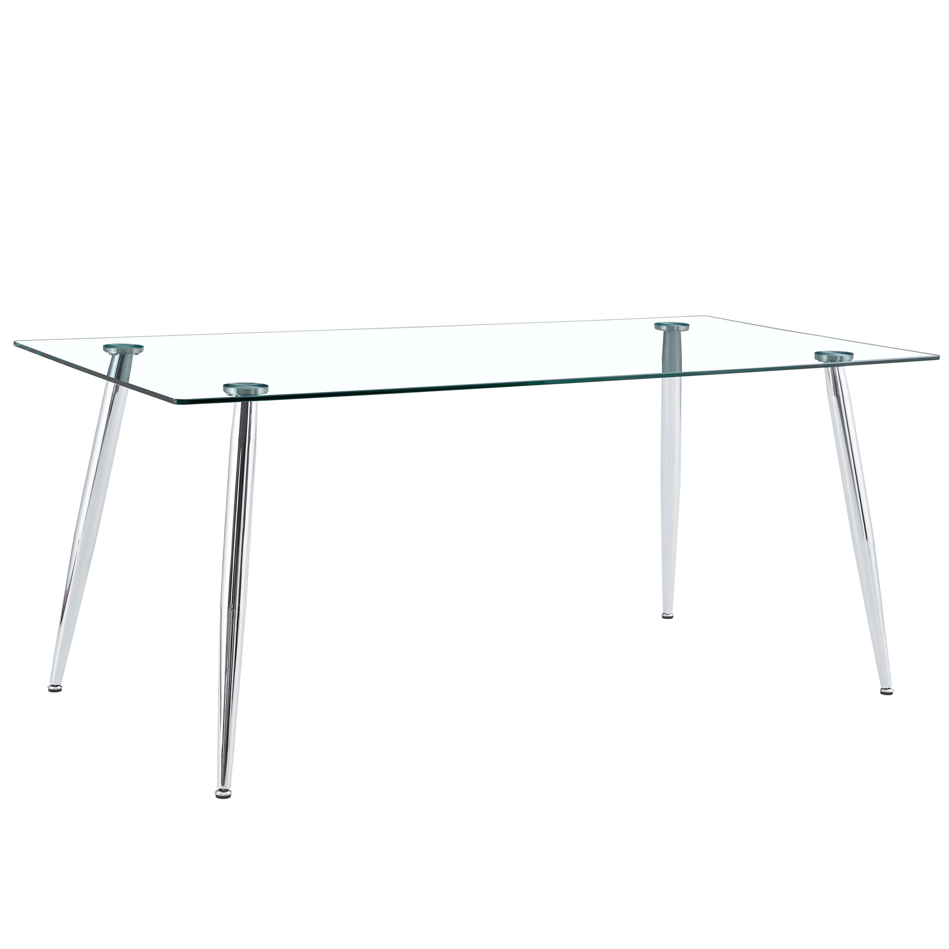 Table And Chair Set.Modern Rectangular Glass Dining Table With A Tempered Glass Tabletop And Silver Metal Legs, Paired With Multiple Chairs Designed With Pu Cushions And Silver Metal Legs. Black Silver Seats 6 Tempered Glass