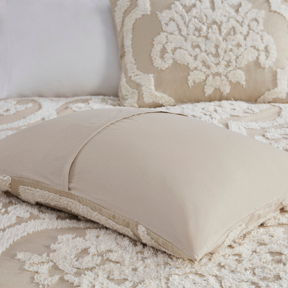 3 Piece Tufted Cotton Chenille Da Comforter Set Taupe King Cal King King Taupe Polyester