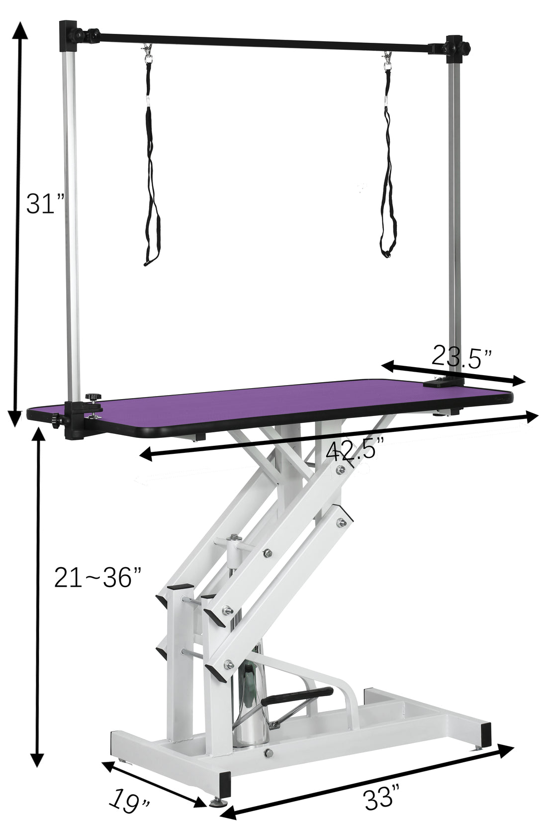 42.5Inch Hydraulic Pet Grooming Table With "H" Arm Purple White Purple Mdf Steel