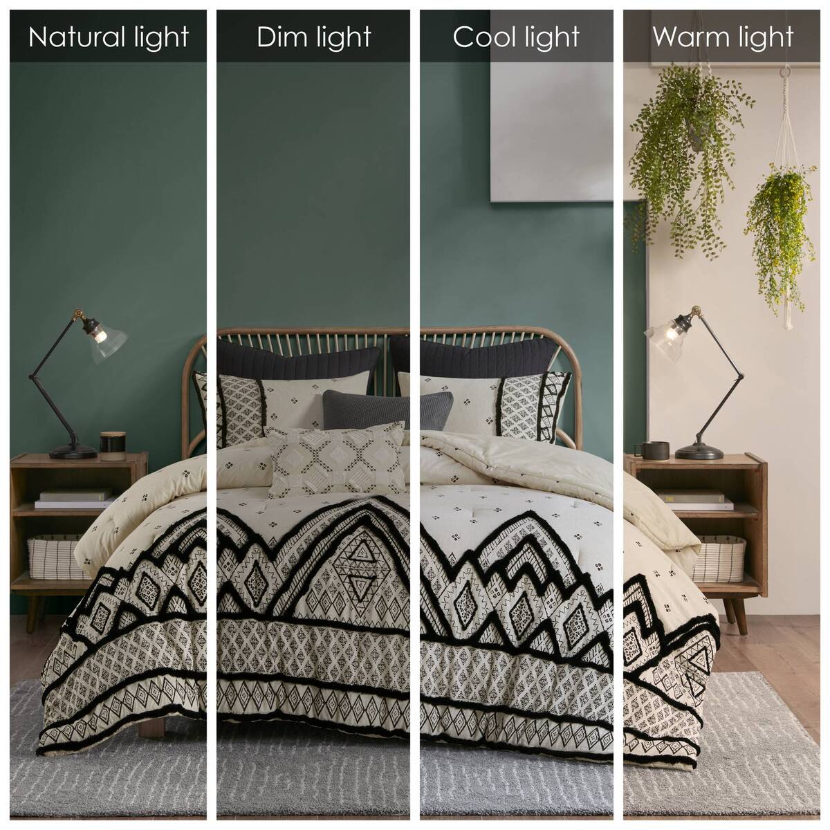 3 Piece Cotton And Flax Linen Blend Comforter Set Natural King Cal King King White Black Cotton