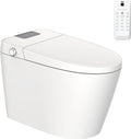 Smart Toilet Bidet Combo With Foot Sensor Open Cover Seat, Led Display, Self Cleaning Nozzle, Heated Seat, Night Light, Knob Control, Power Outage Flushing, Soft Close, Auto Flush, With Remote Control White Ceramic