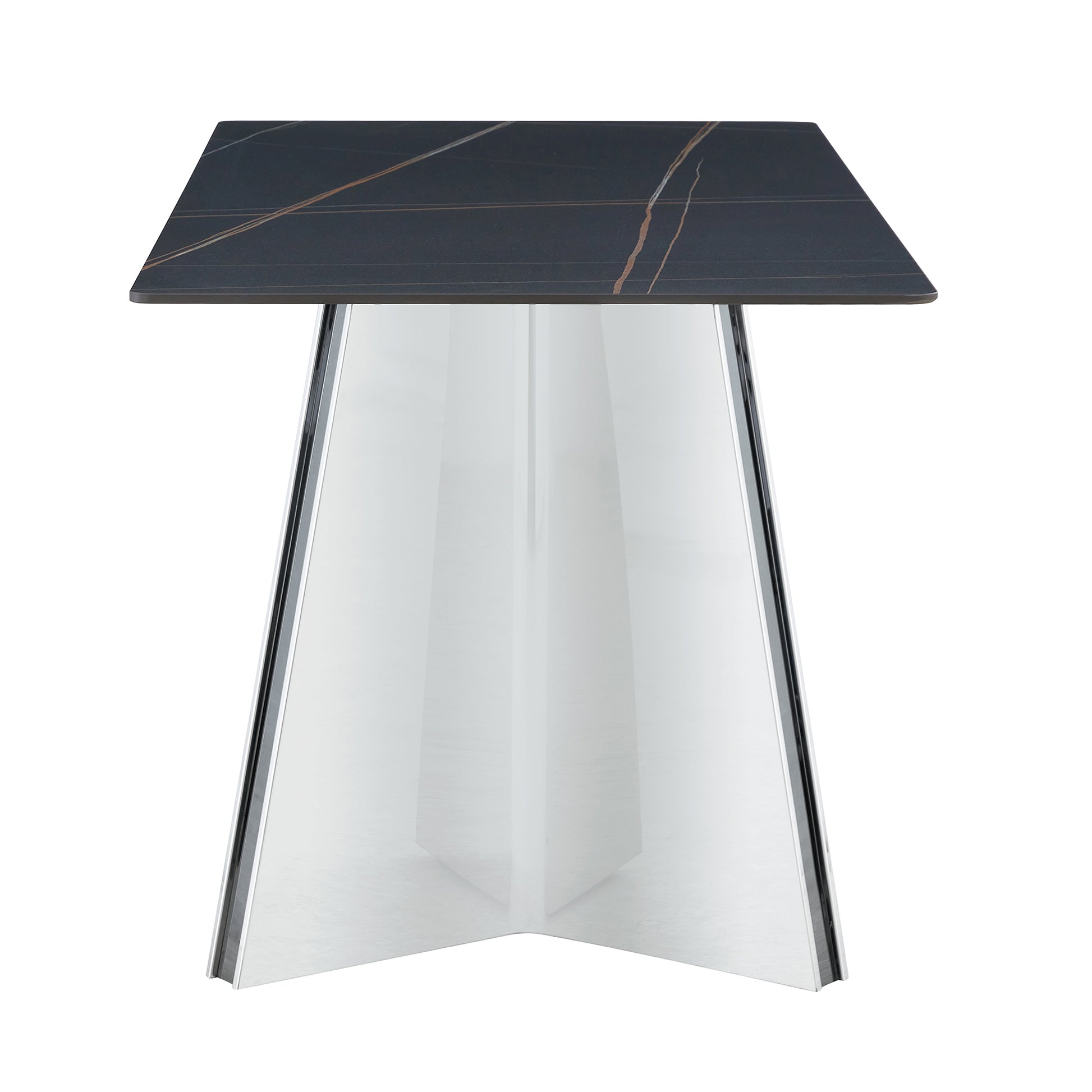 63"X31.5X30" Black Marble Patterned Slab Dining Table With Stainless Steel Butterfly Legs.The Tabletop Is Designed To Be Scratch And Heat Resistant.Slabs Tabletop,Stainless Steels Legs. Black,Silver