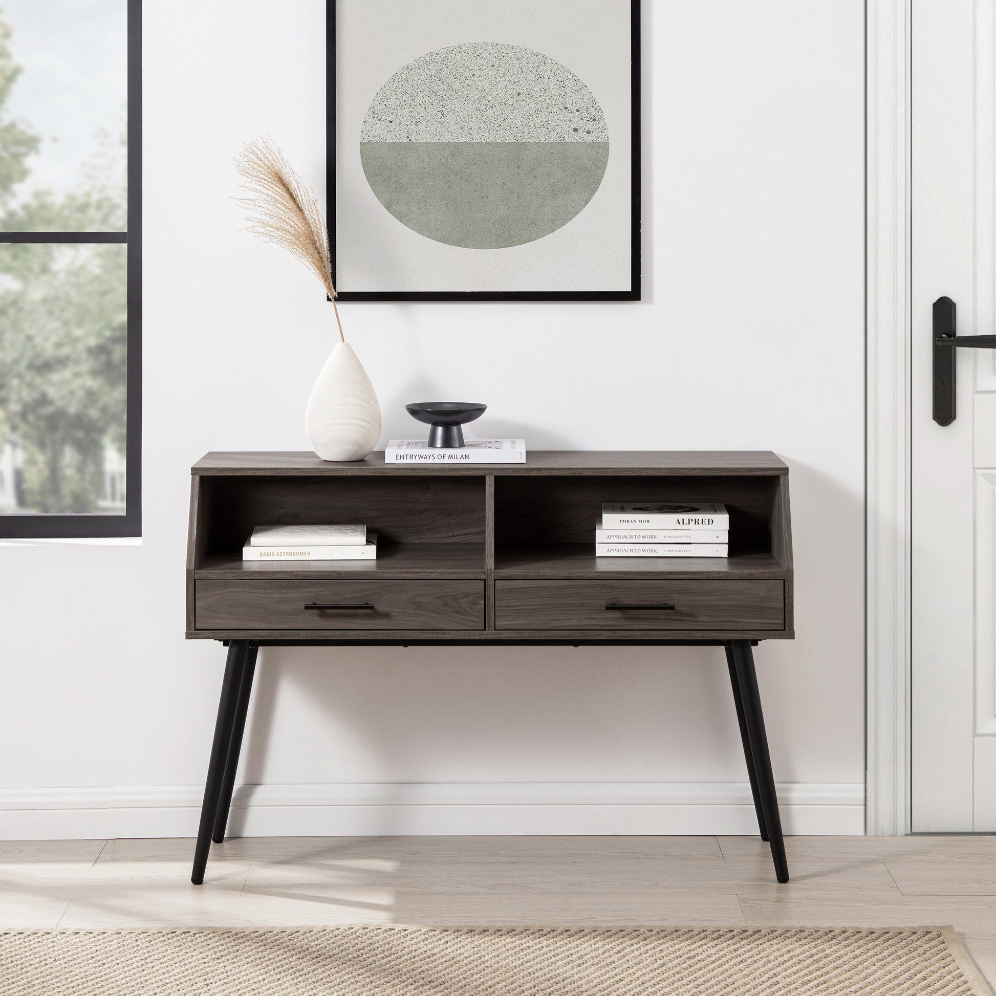Contemporary 2 Drawer Angled Entry Table Slate Grey Light Gray Mdf Mdf