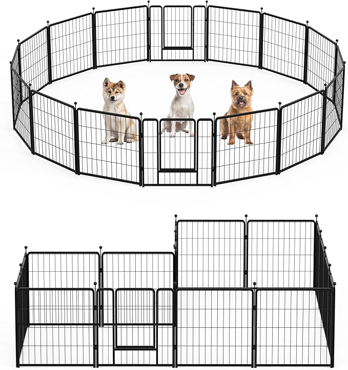 Dog Playpen 24 Inch 16 Panles, Ideal Dog Fence For Puppy Small Dogs Indoor & Outdoor Bliss, Perfect Dog Pen For Camping, Yard, Rv, Garden Fence, Black Black Metal