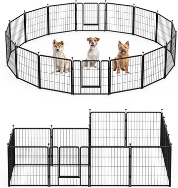 Dog Playpen 24 Inch 16 Panles, Ideal Dog Fence For Puppy Small Dogs Indoor & Outdoor Bliss, Perfect Dog Pen For Camping, Yard, Rv, Garden Fence, Black Black Metal