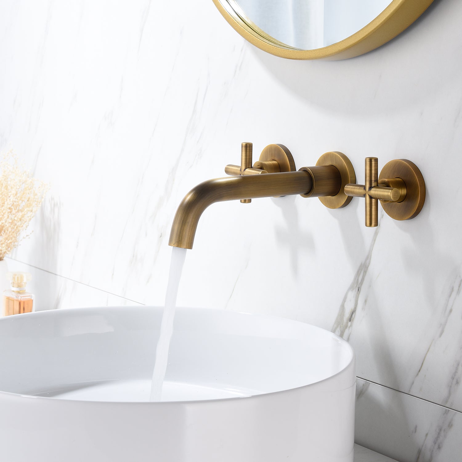 Wall Mounted Bathroom Sink Faucet With Pop Up Drain No Overflow Bronze,Brushed Nickel Brass,Stainless Steel