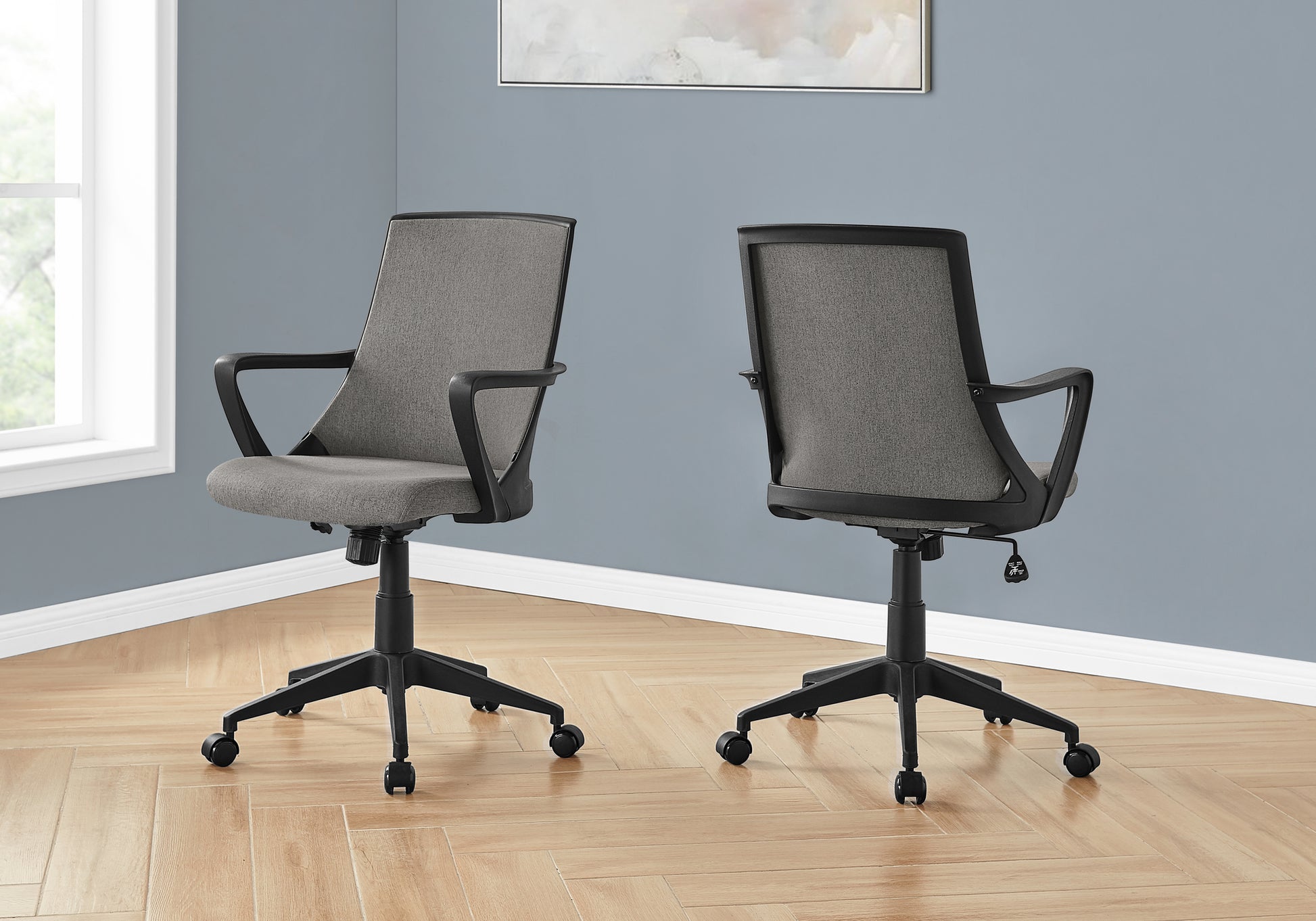 Office Chair, Adjustable Height, Swivel, Ergonomic, Armrests, Computer Desk, Work, Grey Mesh, Black Metal, Contemporary, Modern Black Foam Polyester