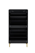 Rattan 3 Door Shoe Rack, Freestanding Modern Shoe Storage Cabinet, For Entryway Black Particle Board