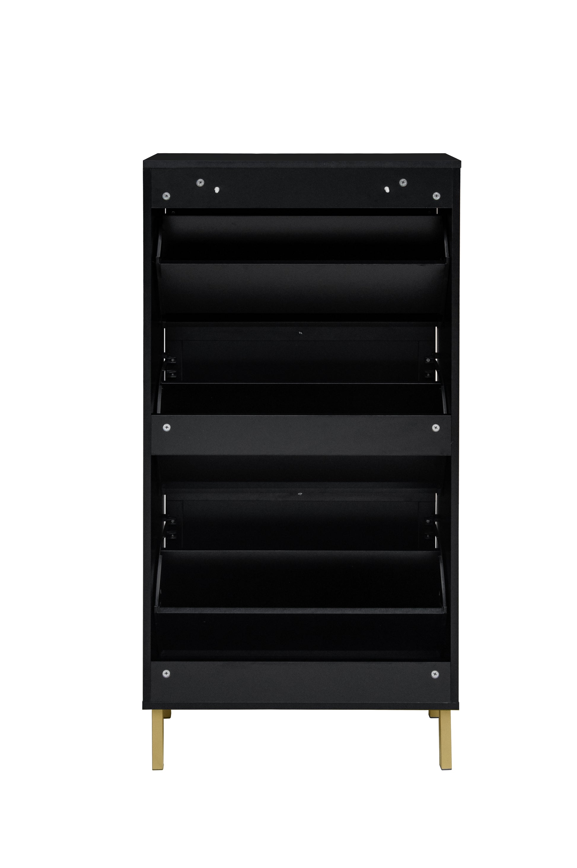 Rattan 3 Door Shoe Rack, Freestanding Modern Shoe Storage Cabinet, For Entryway Black Particle Board