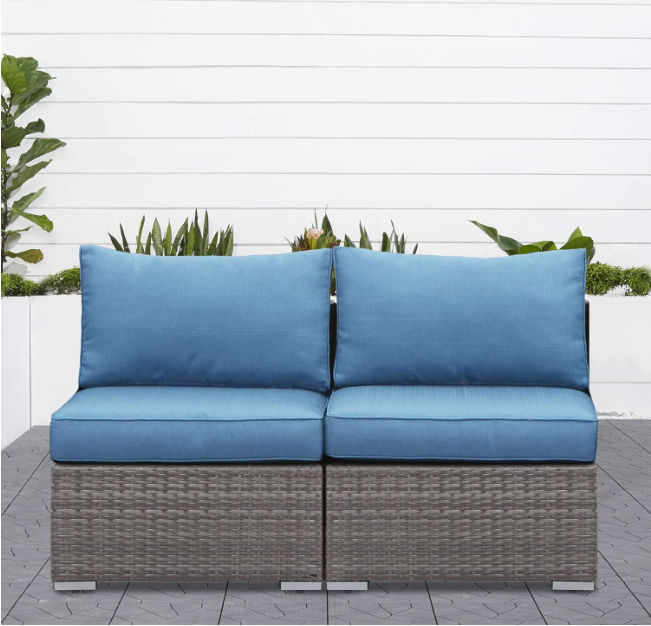 2 Piece Outdoor Patio Armless Sofa Pe Rattan Water Resistance Blue Blue Pe Rattan Iron