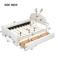 Full Size Velvet Platform Bed With Rabbit Shaped Headboard, With Drawers, With Bed End Storage Pocket, Beige Full Beige Plywood