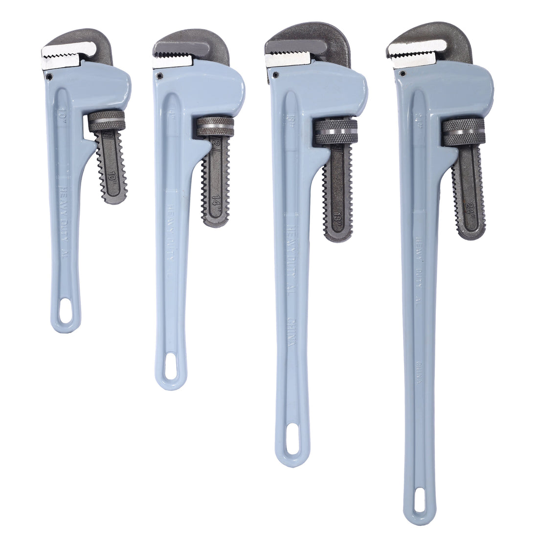 4Pcs Aluminium Pipe Wrench Adjustable Jaw Plumbing Pipe Wrench 10" 14" 18" 24" Inch Pipe Wrench Set Light Gray Aluminium Alloy