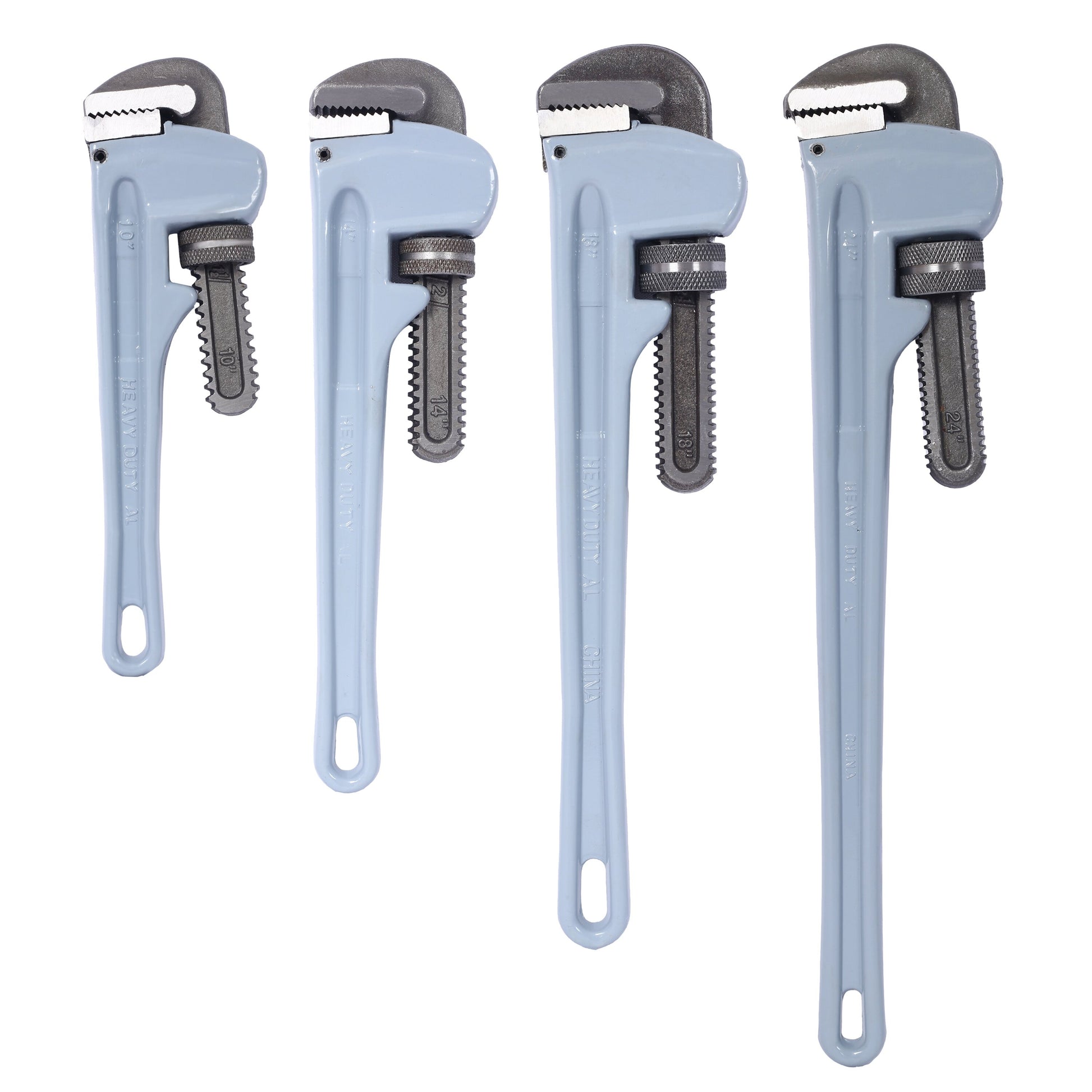 4Pcs Aluminium Pipe Wrench Adjustable Jaw Plumbing Pipe Wrench 10" 14" 18" 24" Inch Pipe Wrench Set Light Gray Aluminium Alloy