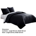 Cabe 3 Piece Queen Comforter Set, Polyester Puffer Channel Quilted, Black Queen Black Polyester