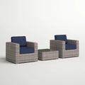 Fully Assembled Rattan Wicker 2 Person Seating Set With Cushions Gray,Grey Mix,Navy Blue Metal,Wicker