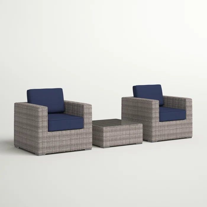 Fully Assembled Rattan Wicker 2 Person Seating Set With Cushions Gray,Grey Mix,Navy Blue Metal,Wicker