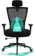 Big And Tall Office Chair 500Lbs Ergonomic Office Chair For Heavy People With 3D Armrest, Quiet Rubber Wheels, Adjustable Lumbar Support And Headrest Heavy Duty Metal Base Mesh Chair Nylon Black
