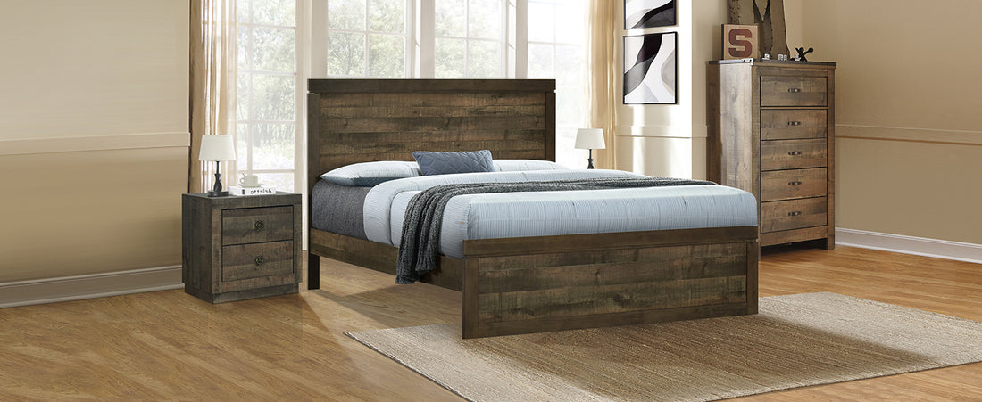 3 Pieces Vintage Farmhouse Style Queen Size Platform Bed With 10 Wooden Slats Support 2 Nightstands, No Box Spring Needed, Rustic Brown Box Spring Not Required Queen Rustic Brown Wood 3 Piece Set Bedroom Traditional Plywood
