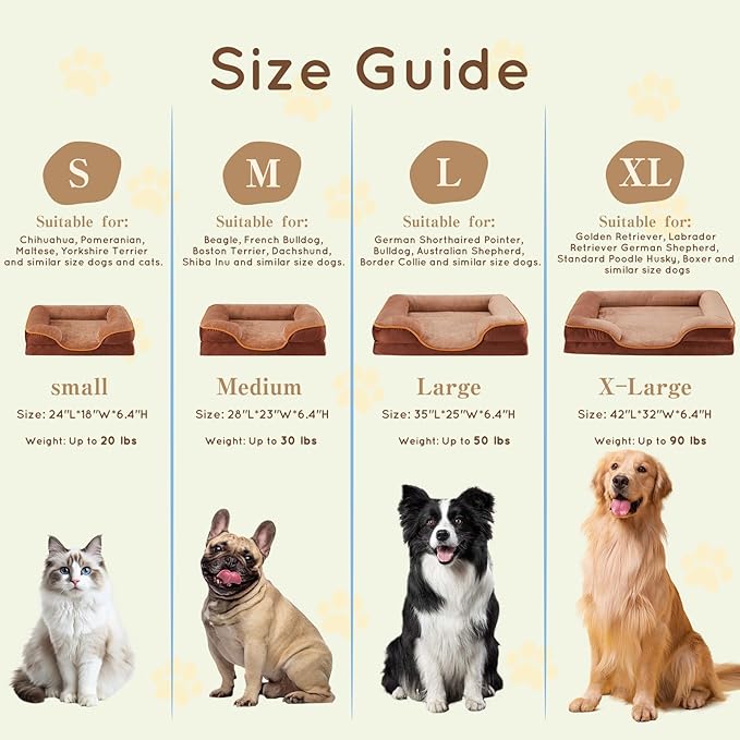 28'' Orthopedic Dog Bed For Medium Dog, Memory Foam Dog Bed, Egg Crate Foam Dog Couch Bed With Washable Removable Cover, Brown Brown Faux Fur