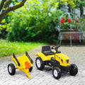 Aosom Kids Ride On Farm Tractor, Manual Pedal Ride On Car With Back Storage Trailer, Shovel & Rake, Horn For Age 3 Years Old, Yellow Yellow Iron Plastic