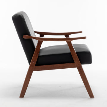 Mid Century Modern Chair, Living Room Chair With Solid Wood Frame, Accent Chair Extra Thick Backrest, Wingback Chair For Bedroom, Reading Room, Living Room, Lounge Chair Indoor Black Pu Primary Living Space Mid Century Modern Foam Pu Leather
