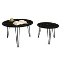 27.56'' Round Nesting Coffee Table Set Of 2, Circular Nesting End Table Set, Round Marble Tabletop, And Sturdy Metal Base For Living Room, Bedroom, Black Black Round Wood Metal