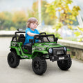 Qaba 12V Ride On Truck, Battery Powered Kids Electric Car With Parent Remote, 4 Suspension Wheels, 3 Mph Max Speed, Music, Horn & Led Lights For Ages 3 6 Years Old, Green Green Plastic