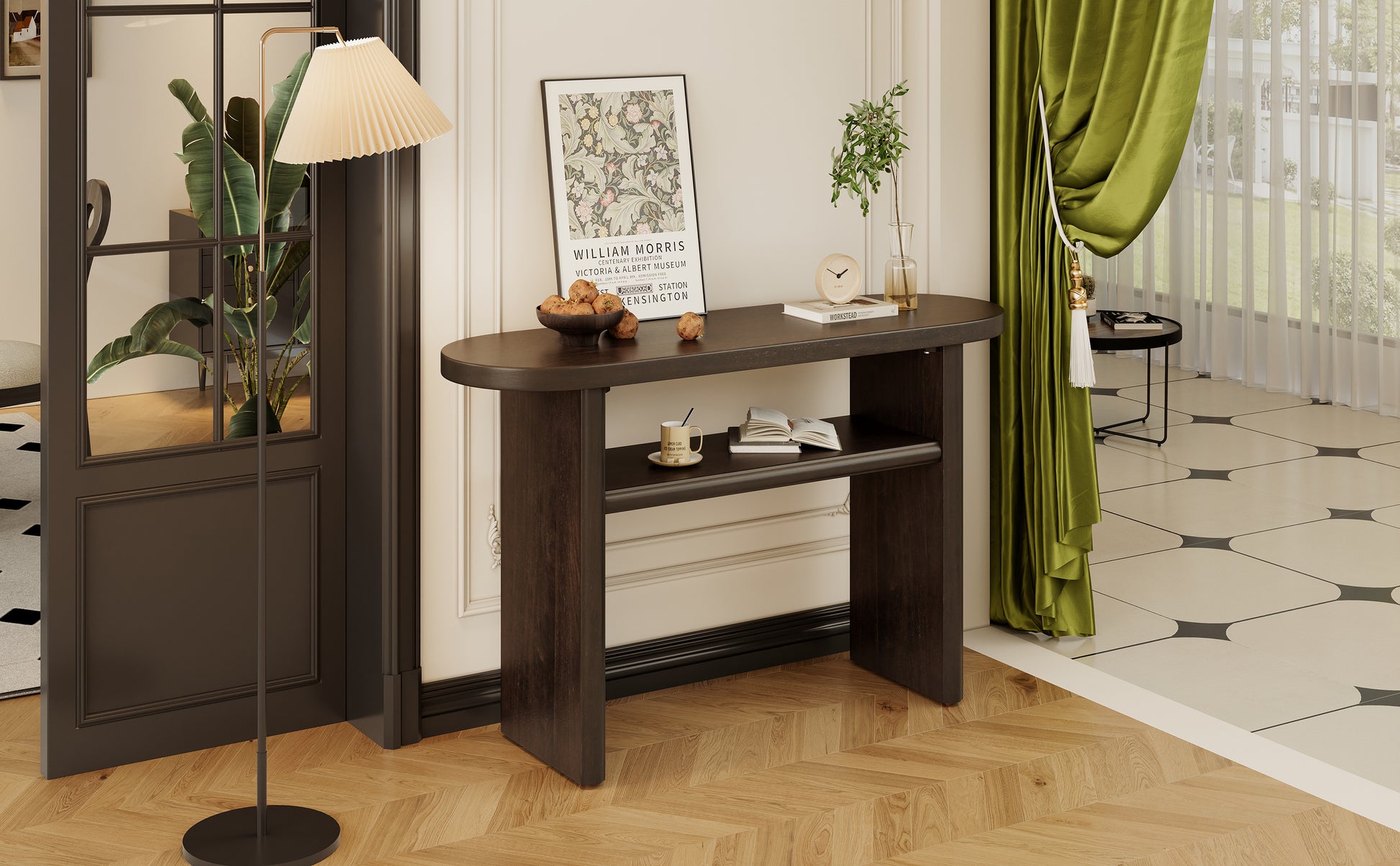 Elegant Minimalist Console Table With Rounded Edges And Sturdy Shelf Design For Entryway, Living Room Espresso Espresso Solid Wood Mdf