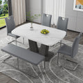 Dining Table Set For 6, 6 Piece Dining Table Set, Faux Marble Table Top And Modern Design Mdf Base With 4 Pu Leather Ergonomic Dining Chairs&1 Bench Metal Grey White Modern Mdf Metal