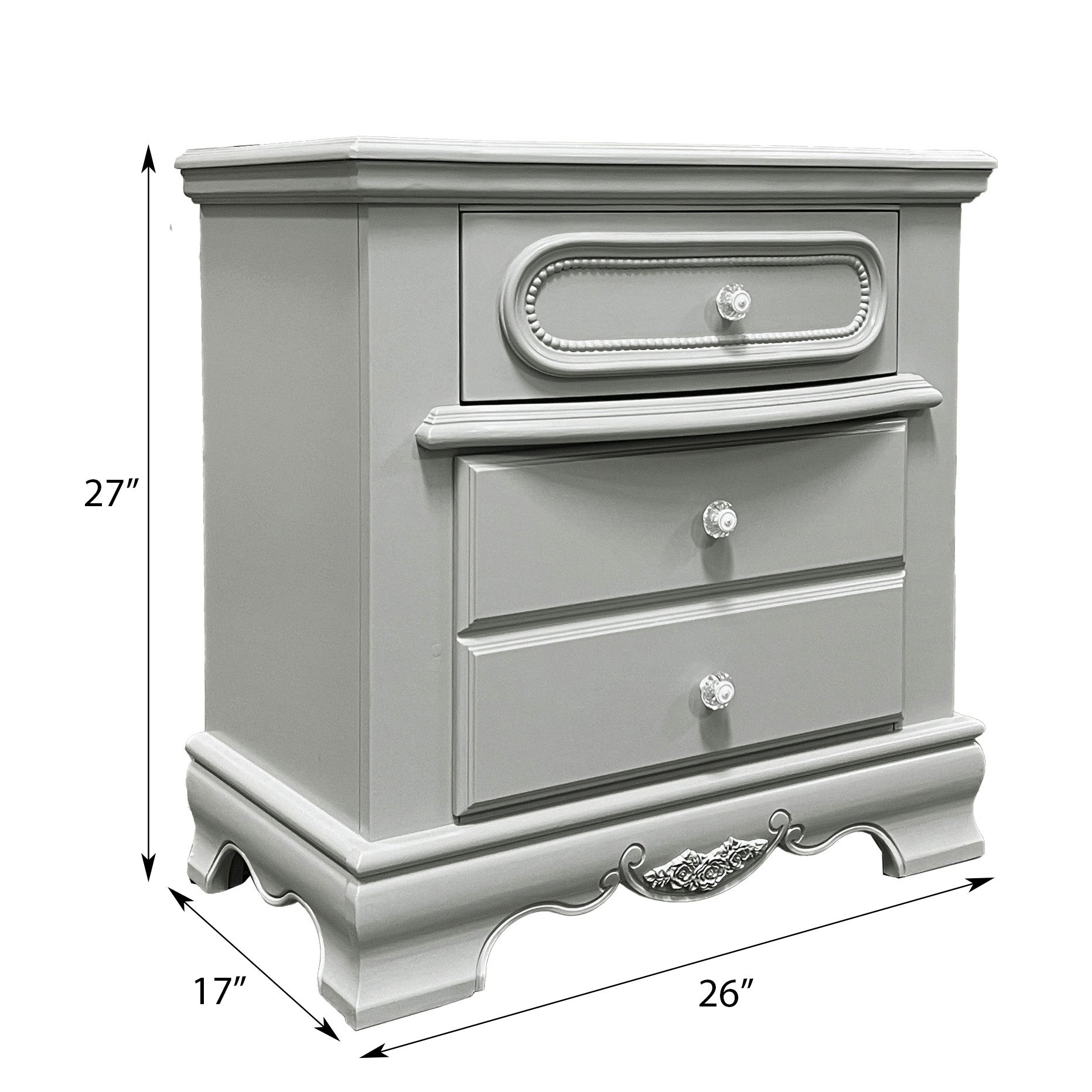 Grey 3 Drawer Nightstand Grey 3 Drawers Bedroom Rectangle Felt Lined Drawers Solid Wood Mdf